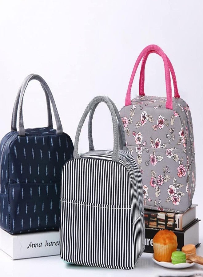 Flywind Insulated Lunch Bag for Women Small Lunch Leakproof Bag for Office, Work, School, Picnic Beach or Travel (Rose Flower Grey) - Image 2